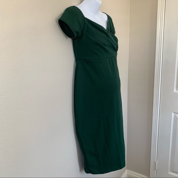 PinkBlush Forest Green Sweetheart Neckline Off Shoulder Maternity Fitted Dress - Picture 7 of 12